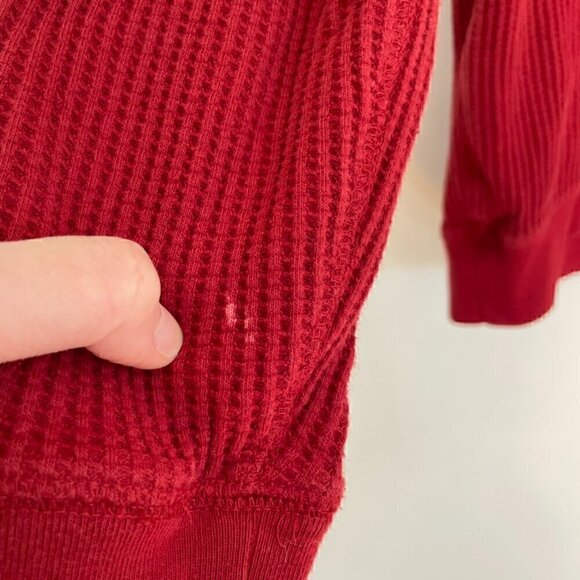 AMERICAN EAGLE Mens Solid Red Pullover Waffle Knit Thermal Hoodie Sweatshirt M - Picture 14 of 16